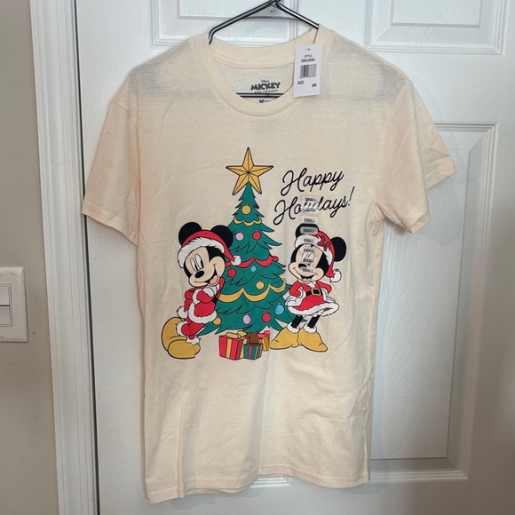 Disney Tops - Disney Holiday Tee with Mickey and Minnie - Cream